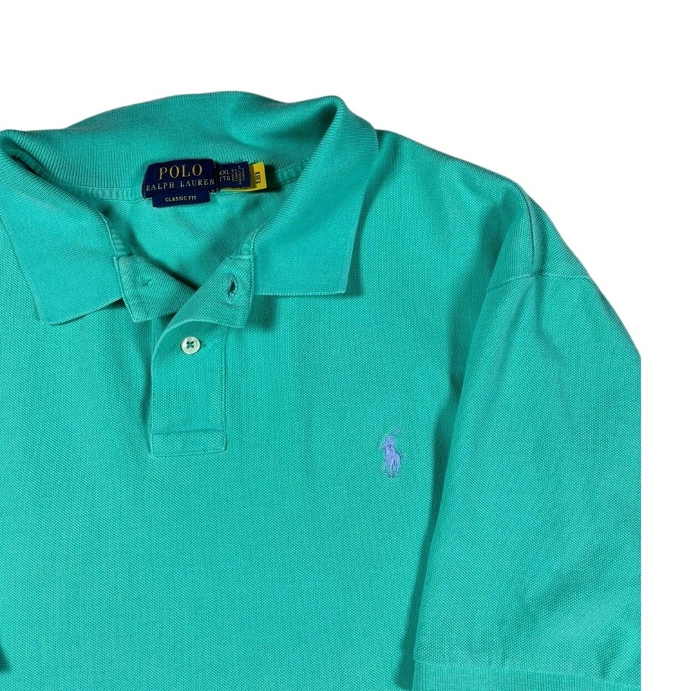 Polo Ralph Lauren Mens XXL Classic Fit Teal Green Pique Short Sleeve Polo Shirt